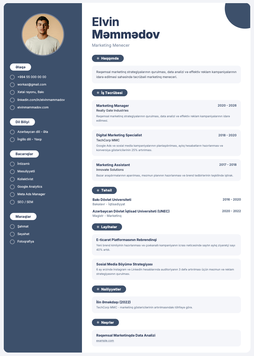 Klassik sadə cv forması