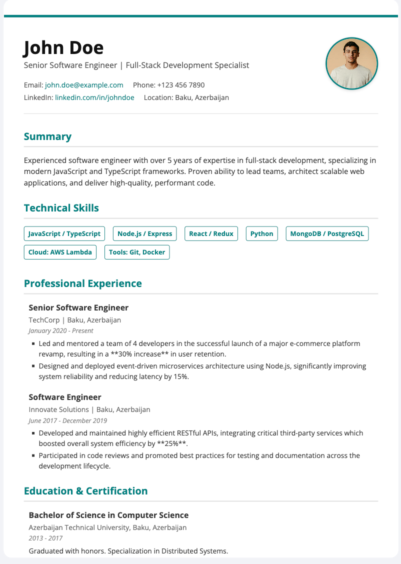 Mükəmməl müasir cv forması