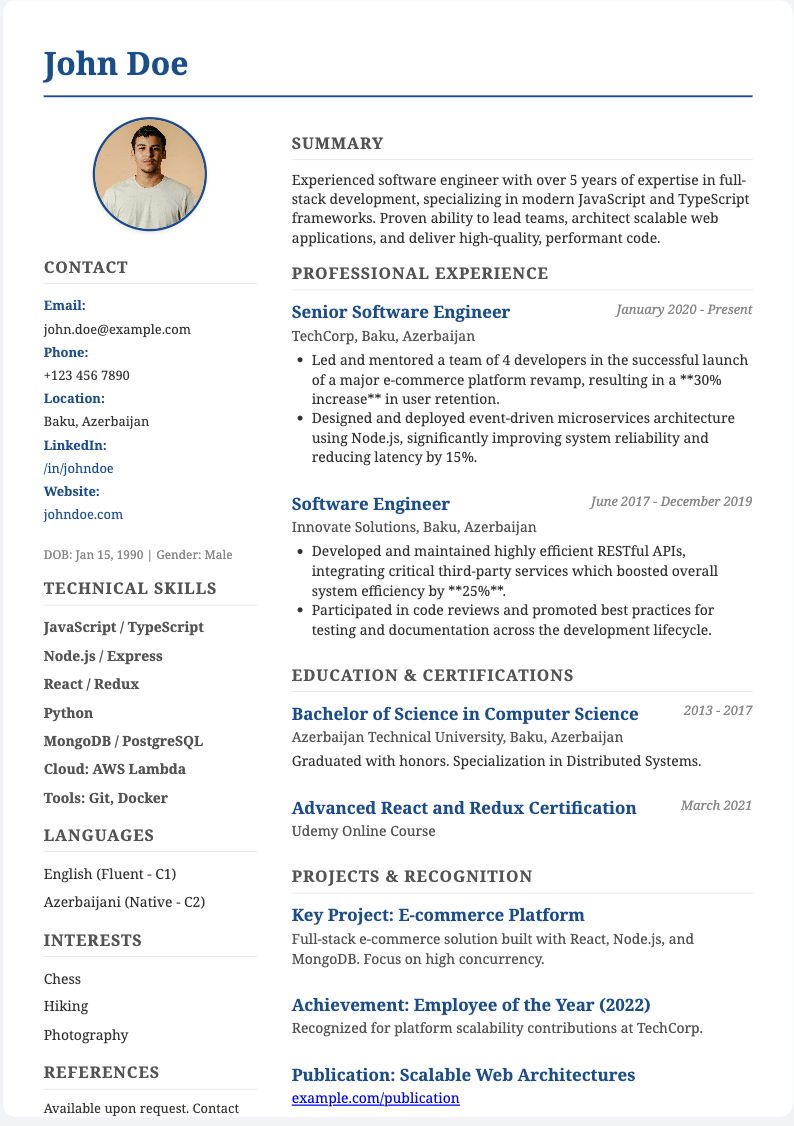 Minimal zərif cv forması